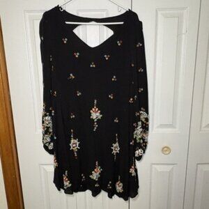 Free People Black Mini Dress with Floral Embroidery